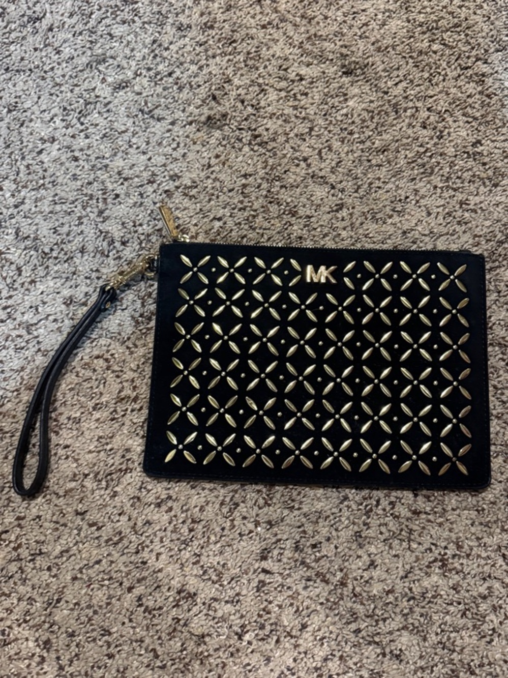 Michael Kors Black Wristlet Clutch with Gold Stud Accents
